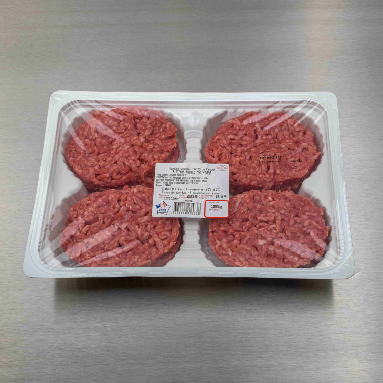 Steak hach&eacute; ovale 15| MG (8 pi&egrave;ces de 125 g) | Calidel Pro