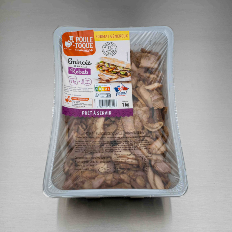 Émincés de volailles marinés kebab cuits 1 kg | Calidel Pro Émincés de volailles marinés kebab cuits 1 kg | Calidel Pro